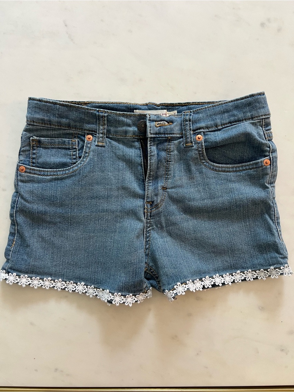 Levi's Blue Denim Shorts with White Lace Trim